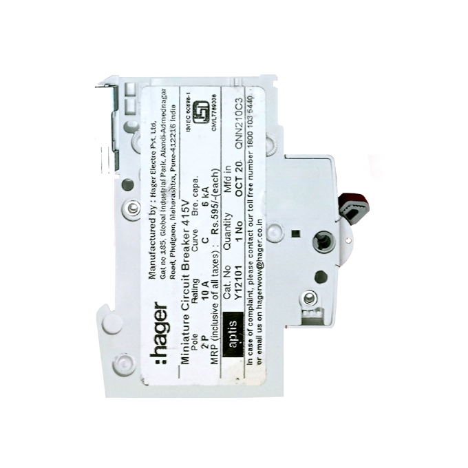 10A MCB DP Channel Type, Hager - Image 2