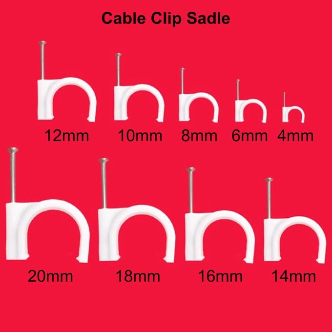 Saddle Clamp, PVC Clip with Nail (4mm to 20mm) 1 packet (100 pc)