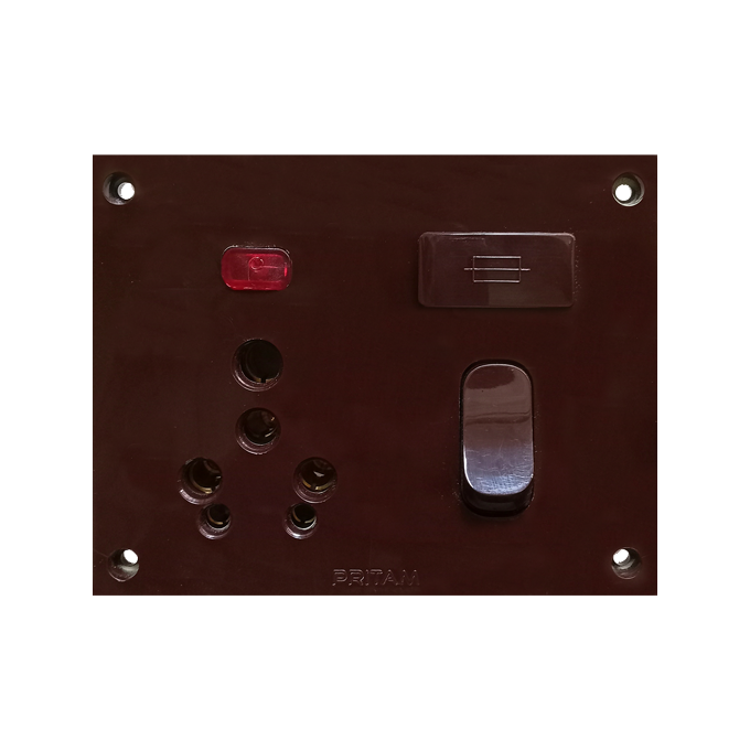 5 in 1 Switch Socket Fuse Indicator Unit PRITAM, 16 Amp, Brown