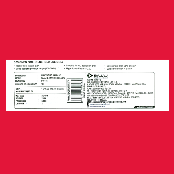 Bajaj choke, Sumo 36/40W Electronic Ballast - Image 2