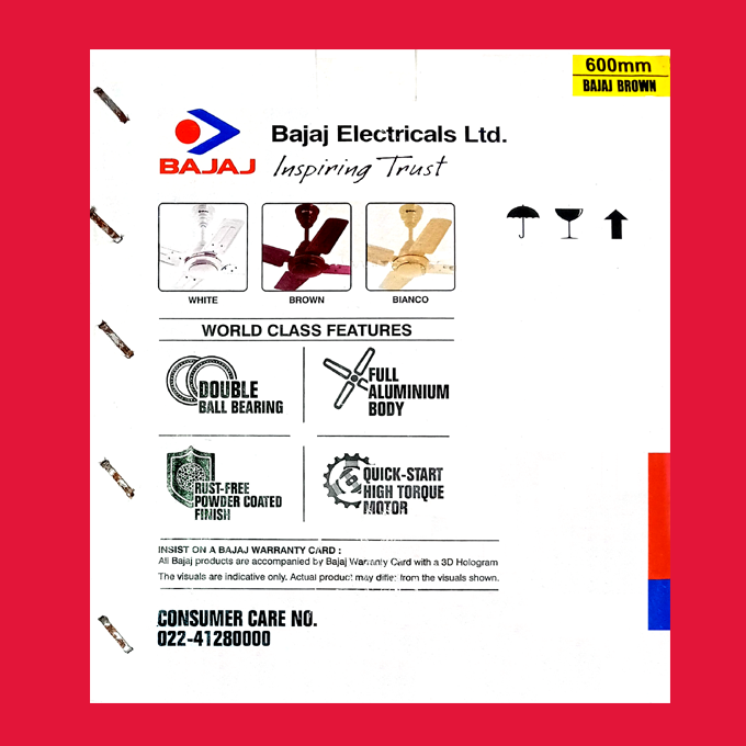 Ceilings Fan Bajaj Sabse Tezz 600mm Brown HSN: 84145120 - Image 4